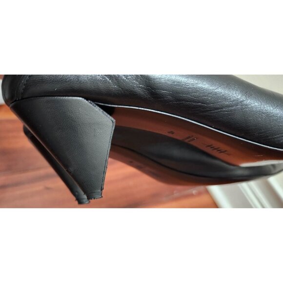 ALUMNAE Italy Black Leather V-Cut Heels 40 Made Italy Minimalist Sculpted Pumps - Picture 12 of 15